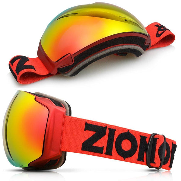 ZIONOR X6 Ski Snowboard Snow Goggles OTG for Men Women Youth Anti-Fog UV Protection Helmet Compatible (VLT 25.4% Red Frame Revo Red Lens)