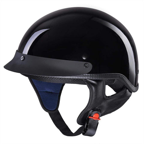 AHR Motorcycle Half Face Helmet DOT Approved Bike Cruiser Chopper High Gloss Black XL