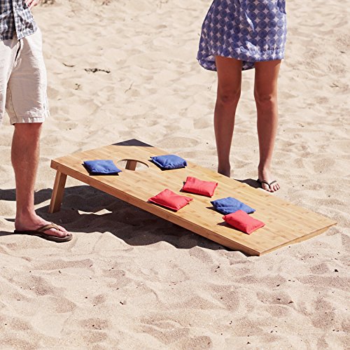 GoSports Bamboo Regulation Size Bamboo Cornhole Set | Includes 8 Bean Bags & Carrying Case