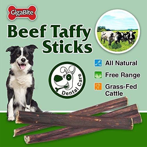 GigaBite Best Pet Supplies FDA & USDA Certified Free Range Bully Taffy Esophagus Gullet Sticks Dog Treats - 6 Inch, Pack of 40