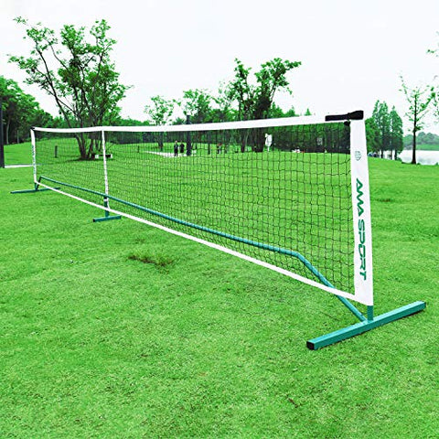 AMA SPORT Portable Pickleball Net System Regulation Size Net 22FT for Indoor and Outdoor-Designed for All Weather Conditions-Powder Coated Steel Post-600D Driveway Bag