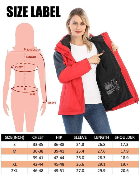 Venustas [2019 New] Women's 3-in-1 Heated Jacket with Battery Pack, Ski Jacket Winter Jacket with Removable Hood Waterproof Red