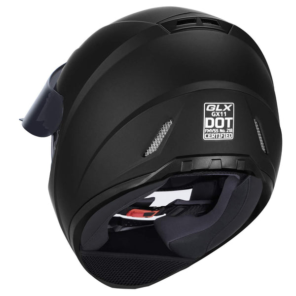GLX Unisex-Adult GX11 Compact Lightweight Full Face Motorcycle Street Bike Helmet with Extra Tinted Visor DOT Approved (Matte Black, Medium)