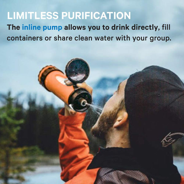 LIFESAVER Liberty Water Purifier Bottle - Dual Stage Purifier Water Bottle with Inline Pump - Perfect for Camping, Hiking, Emergency Preparedness and Survival Kits (Blue) (Orange)