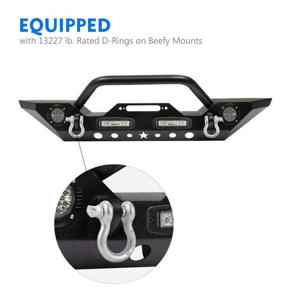 Fieryred Stubby Front Bumper Rock Crawler with Fog Light, D-Ring for 2007-2018 Jeep Wrangler JK