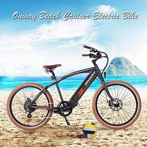 ONWAY 36v Ebike 26 Inch 500w Fat Beach Electric Cruiser Bike with LCD Display for Men
