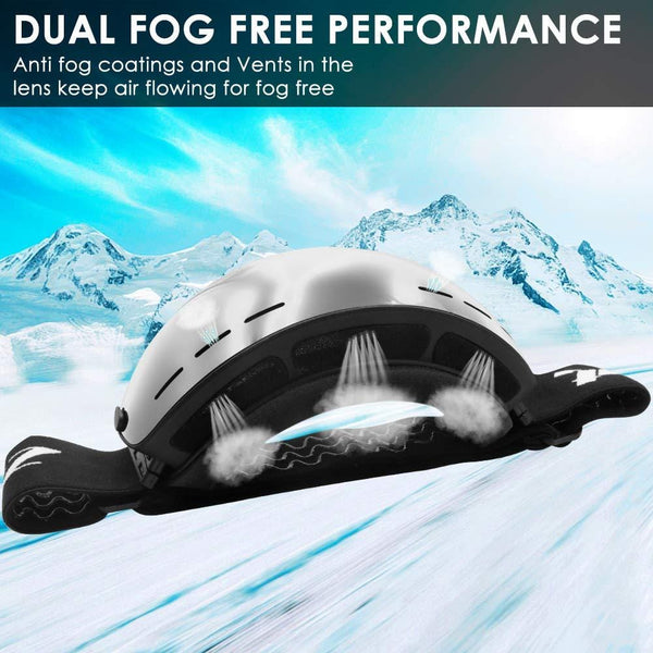Zerhunt Ski Goggles, Snowboard Goggles Over Glasses, Anti Fog UV Protection Snow Goggles OTG Interchangeable Lens for Men Women Snowmobile, Skiing, Skating, Silver