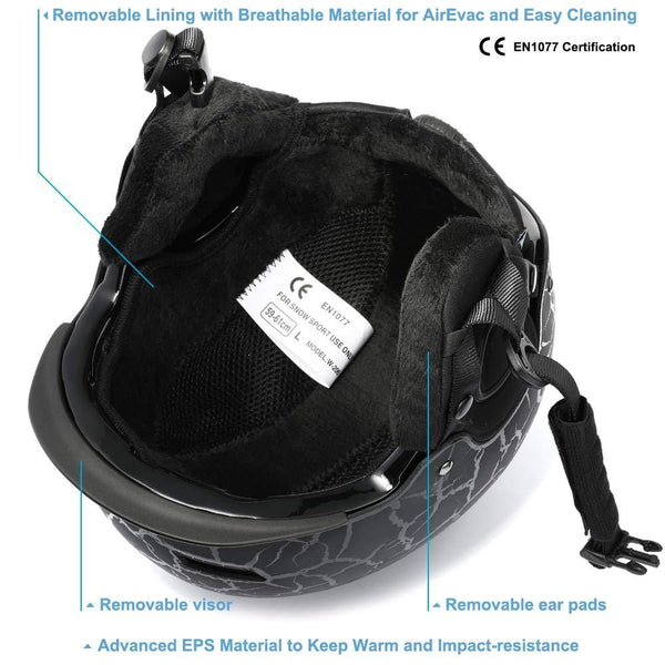 MONATA Adult Ski & Snowboard Helmet for Men and Women Winter Snow Sports Protect - Adjustable Large Size 23.22-24 Inches（Black）