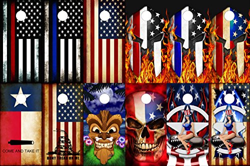 Speed Demon Hot Rod Shop Cornhole Board Wraps ~ Combo Texas Flag Come and Take It & Rustic American Dont Tread On Me DTOM Cornhole Laminated Decal Wraps (Set of 2) CHB