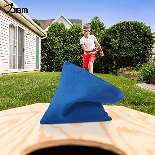 JBM Cornhole Bag (Pack of 8) Weather Resistant Cornhole Bags with Recycled Plastic Pellets for Tossing Corn Hole Game - Free Carrying Bag Included (Blue & Navy, 14OZ)