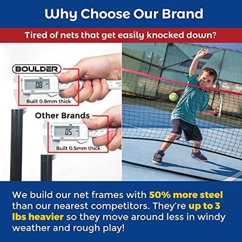 Boulder Portable Badminton Net - 14-Ft Small Net Set for Tennis, Soccer Tennis, Pickleball, Badminton- Easy Set-up Nylon Sports Net with Poles - for Indoor or Outdoor Court, Beach, Driveway