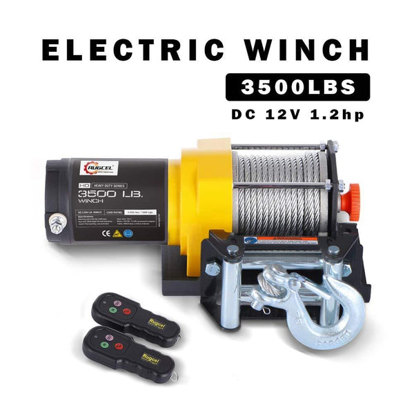 RUGCEL WINCH Waterproof IP68 Electric Winch with Hawse Fairlead,Steel Wire Rope, 2 Wired Handle and 2 Wireless Remote (3500 lb.Load Capacity)