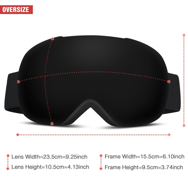 Gonex Oversized Ski Snow Goggles Anti-Fog UV Protection with Frameless Double Spherical Lens for Skiing Snowboard Skate Winter Sports+ Goggle Case(Black Lens)