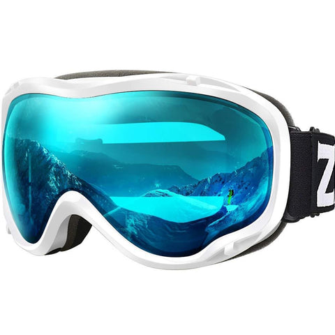 ZIONOR Lagopus Ski Snowboard Goggles UV Protection Anti Fog Snow Goggles for Men Women Youth VLT 68% White Frame Clear Blue Lens
