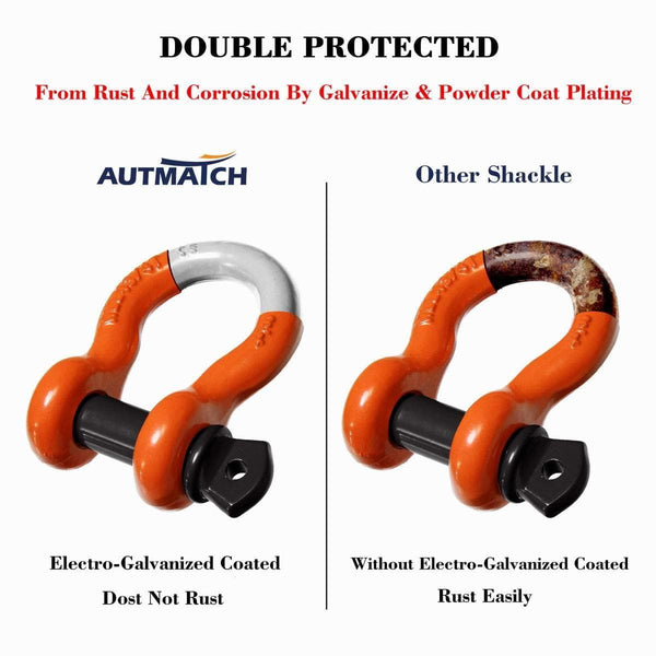 AUTMATCH Shackles 3/4" D Ring Shackle (2 Pack) 41,887Ib Break Strength with 7/8" Screw Pin and Shackle Isolator & Washers Kit for Tow Strap Winch Off Road Towing Jeep Vehicle Recovery Orange & Black