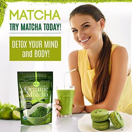 Organic Matcha Green Tea Powder USDA Certified - 100% Pure Macha Ceremonial and Culinary Grade for Smoothies and Baking - 4oz 120g