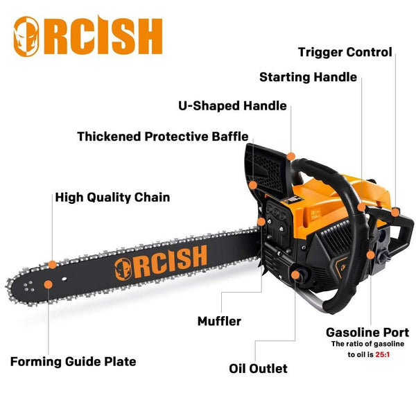 ORCISH 62cc 2-Cycle 20-Inch Gas Powered Carrying Case Chainsaw