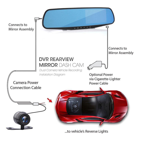 Pyle Dash Cam Rearview Mirror - 4.3" DVR Monitor Rear View Dual Camera Video Recording System in Full HD 1080p w/Built in G-Sensor Motion Detect Parking Control Loop Record Support - PLCMDVR49