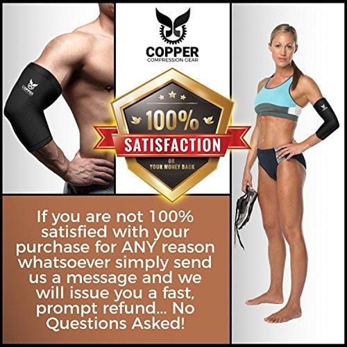 Copper Compression Gear Premium Fit Recovery Elbow Sleeve for Men and Women - 100% Guaranteed - #1 Elbow Compression Sleeve/Support Brace/Wrap for Workouts, Tennis Elbow, Golfers Elbow, and More!