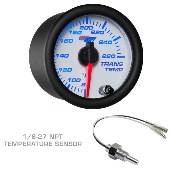 GlowShift White 7 Color Diesel Truck 3 Gauge Kit Set - 60 PSI Boost - 2400 F Pyrometer Exhaust Gas Temp EGT - Transmission Temperature - White Dial - Clear Lens - 2-1/16" 52mm