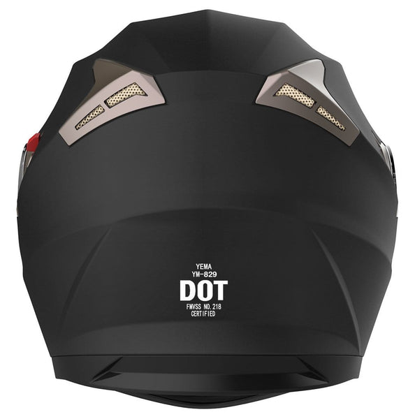 Motorcycle Full Face Helmet DOT Approved - YEMA YM-829 Motorbike Moped Street Bike Racing Crash Helmet with Sun Visor for Adult, Men and Women - Matte Black,XL