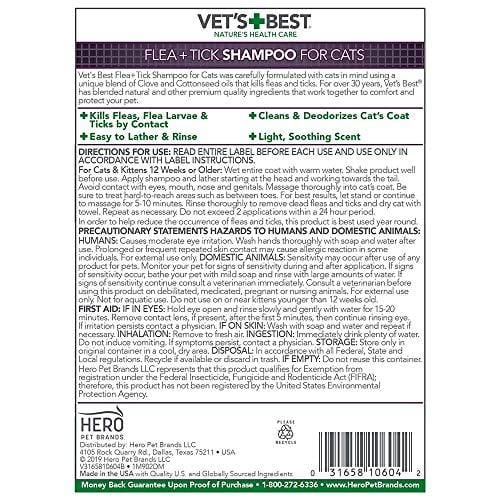 Vet's Best Flea & Tick Shampoo for Cats | Premium Shampoo & Cat Flea Treatment | 12 oz