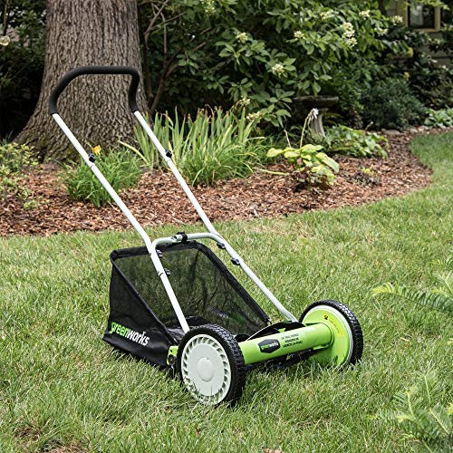 Greenworks 16-Inch Reel Lawn Mower with Grass Catcher 25052