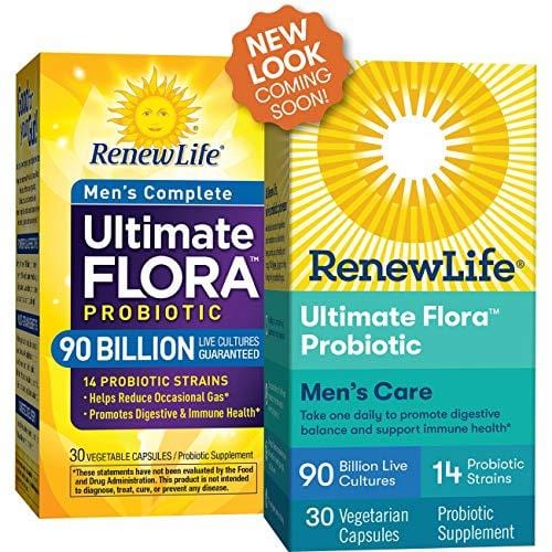 Renew Life Men's Probiotic - Ultimate Flora  Probiotic Men's Complete, Shelf Stable Probiotic Supplement - 90 billion - 30 Vegetable Capsules (Packaging May Vary)