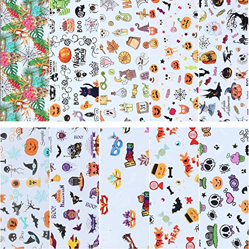 Halloween Nail Stickers Foil Transfer Design 10 Sheets Nail Art Foil Wraps Tattoo Paper Pumpkin Spider Skull Ghost Nail Decals for Women Manicure Tips Decoration Halloween Party Favors Supplies