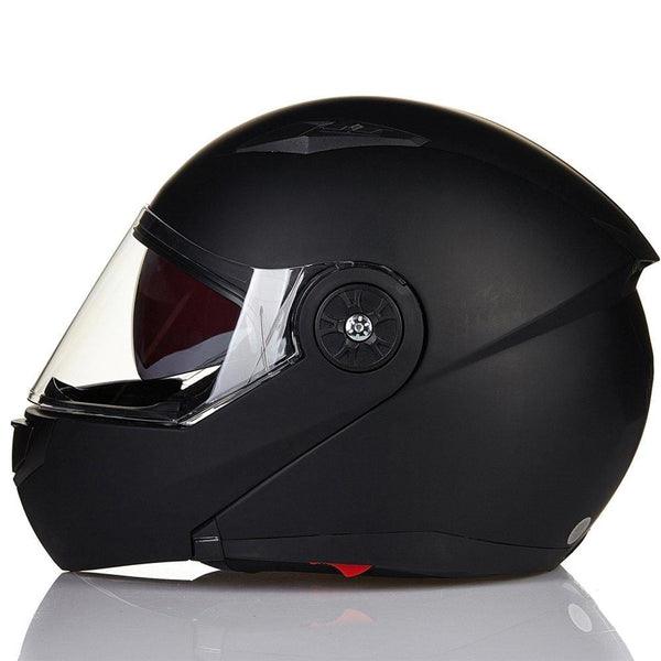 ILM 8 Colors Motorcycle Modular Flip up Dual Visor Helmet DOT (L, Matte Black)