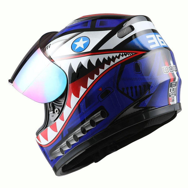 WOW Motorcycle Full Face Helmet Street Bike BMX MX Youth Kids Shark Blue
