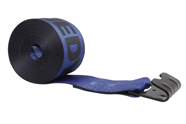 Mytee Products Kinedyne Winch Straps 4" x 30" Blue Heavy Duty Tie Down w/Flat Hooks WLL# 5400 lbs | 4 Inch Cargo Control for Flatbed Truck Utility Trailer (10 Pack)