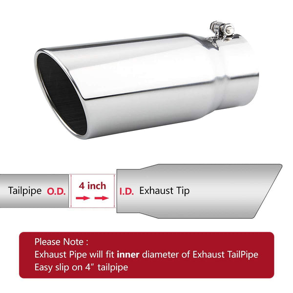LCGP 4" to 5" Diesel Exhaust Tip, 12" Overall Length Bolt On Design Truck Tail Tip,Polished, Rolled Angle Cut Design