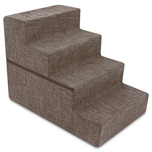 Best Pet Supplies Foldable CertiPUR-US Certified Foam Pet Stairs/Steps - Brown Linen, 4-Step (H: 22")