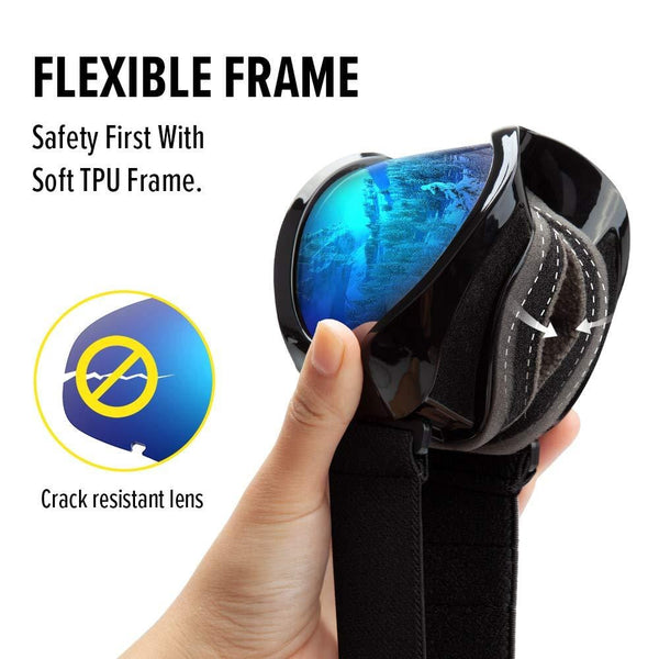 OutdoorMaster Kids Ski Goggles - Helmet Compatible Snow Goggles for Boys & Girls with 100% UV Protection (Black Frame + VLT 15% Grey Lens with Full REVO Blue)