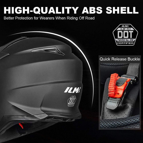 ILM Adult ATV Motocross Off-Road Street Dirt Bike Full Face Motorcycle Helmet DOT Approved MX MTV Suits Men Women (L, Matte Black)