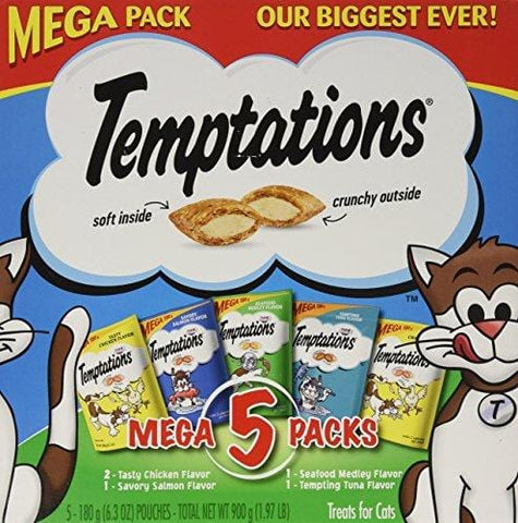 Temptations Whiskas Mega Pack Cat Treats, Assorted Flavors, 6.3 Oz, 5 Pack