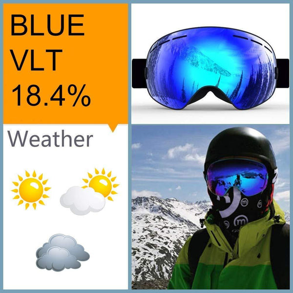 Zerhunt Ski Goggles, Snowboard Goggles Over Glasses, Anti Fog UV Protection Snow Goggles OTG Interchangeable Lens for Men Women Snowmobile, Skiing, Skating, Blue