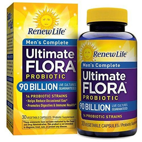 Renew Life Men's Probiotic - Ultimate Flora  Probiotic Men's Complete, Shelf Stable Probiotic Supplement - 90 billion - 30 Vegetable Capsules (Packaging May Vary)