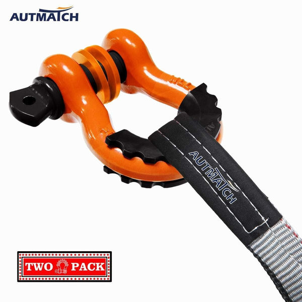 AUTMATCH Shackles 3/4" D Ring Shackle (2 Pack) 41,887Ib Break Strength with 7/8" Screw Pin and Shackle Isolator & Washers Kit for Tow Strap Winch Off Road Towing Jeep Vehicle Recovery Orange & Black