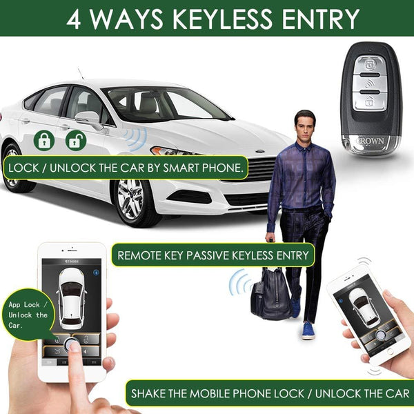 Car Remote Start PKE Passive Keyless Entry One Key Engine Start for Car with Shock Sensor Car Alarm System Remote Key or Phone Control