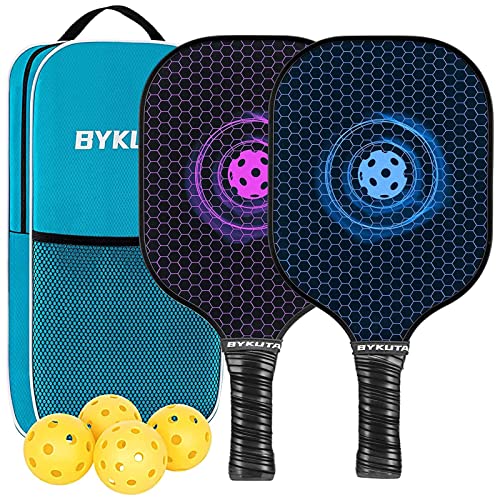 BYKUTA Pickleball Paddles, USAPA Standard Graphite Carbon Fiber Pickleball Set, Lightweight Pickleball Rackets Set, with 4 Outdoor/Indoor Pickle Balls, 1 Portable Backpack, Gifts for Women Men