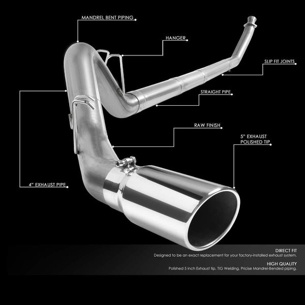 Turbo Cat Back Exhaust System w/5 inches OD Stainless Steel Tip for Dodge Ram Truck 2500 3500 5.9L Diesel 94-02