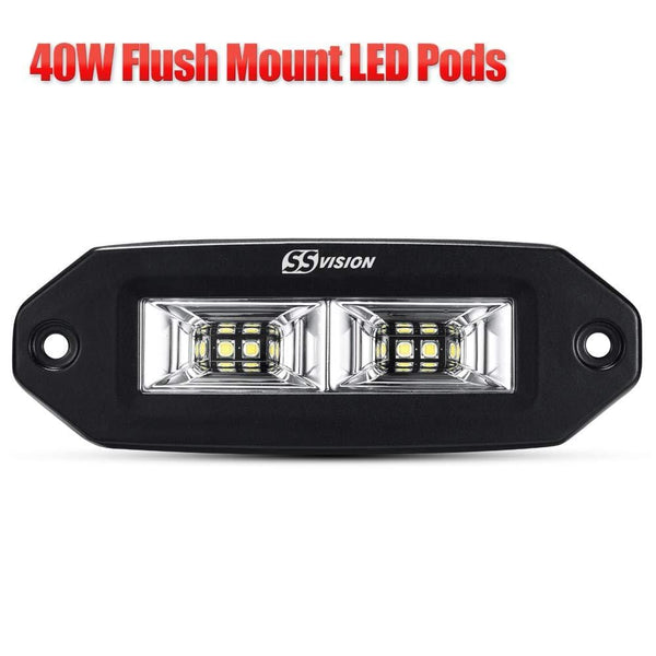 Flush Mount LED Pods, SS VISION 2Pcs 6.7 Inch 40W 3600LM Flood CREE LED Work Light Bar - Off Road Backup Reverse Lights for Jeep ATV UTV SUV Bumper Truck Boat