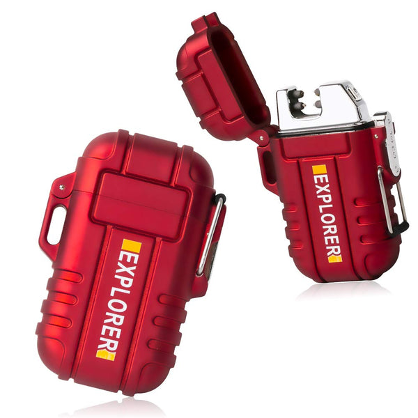 lcfun Waterproof Lighter Outdoor Windproof Lighter Dual Arc Electric Lighters Rechargeable-Flameless-Plasma Lighter for Camping,Hiking,Outdoor Adventure (Red)