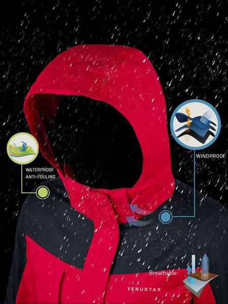 Venustas [2019 New] Women's 3-in-1 Heated Jacket with Battery Pack, Ski Jacket Winter Jacket with Removable Hood Waterproof Red