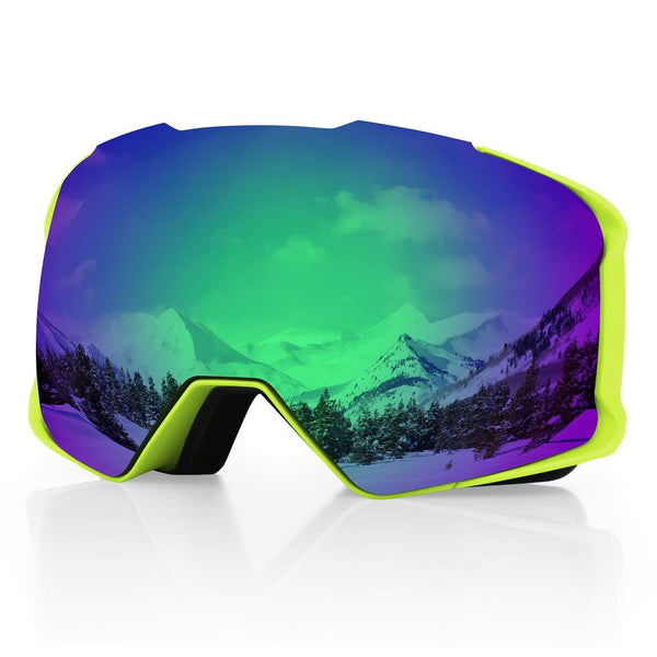 DISUPPO Ski Goggles,Skiing Goggles with Hyperboloid Anti-Fog Dual Lens,100% UV400 Protection, Windproof Impact-Resistant Anti-Glare Snowboard Goggles for Men & Women (Green)