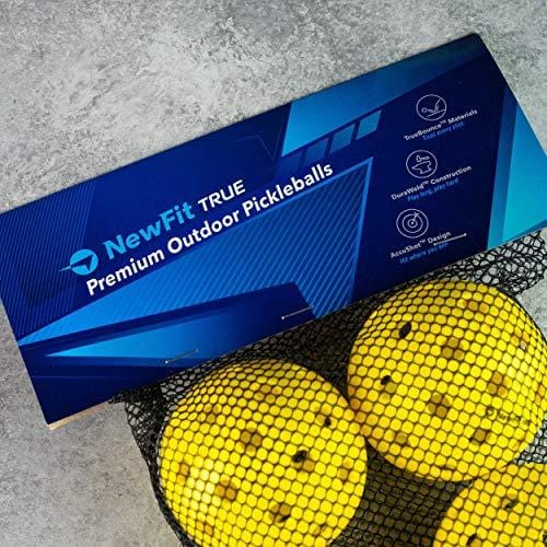 NewFit True Pickleball Balls | Premium Outdoor Pickleballs l Durable and Quiet Yellow Colored Outside Pickleballs | Pickleball Ball Bag Included (Yellow 12-Pack)