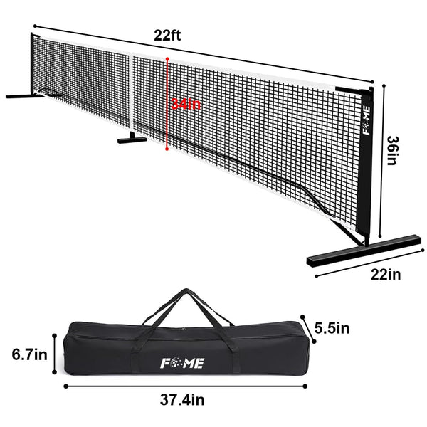 Portable Pickleball Net System, FOME 22 FT Pickleball Net Portable Outdoor Regulation Size Pickleball Nets and Accessories with Carry Bag Steady Steel Frame Strong PE Pickle Ball Net