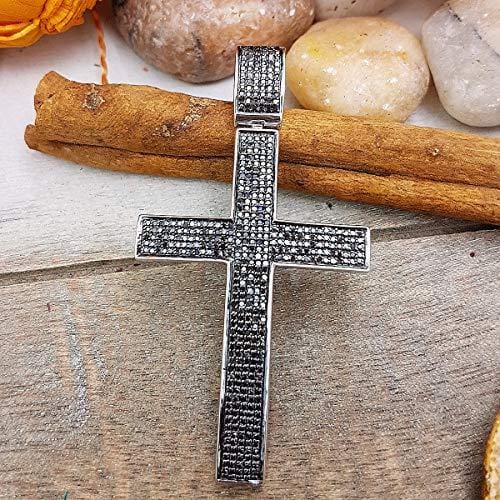 Dazzlingrock Collection 1.20 Carat (ctw) Black Diamond Micro Pave Men's Hip Hop Religious Cross Pendant 1 1/4 CT (Silver Chain Included), Sterling Silver